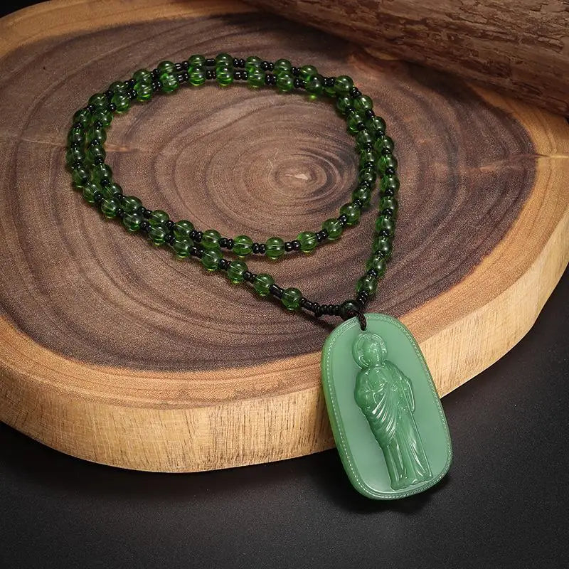Buddhist Imitation Jade Buddha Pendant Necklace | Unisex Amulet Pendant Necklace PLUSH