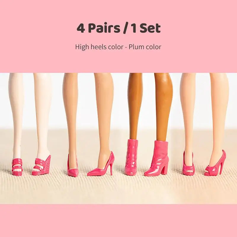 4 Pairs 1/12 Doll High Heel Ankle Boots – Miniature Fashion Shoes Doll Shoe Accessories PLUSH Rose red