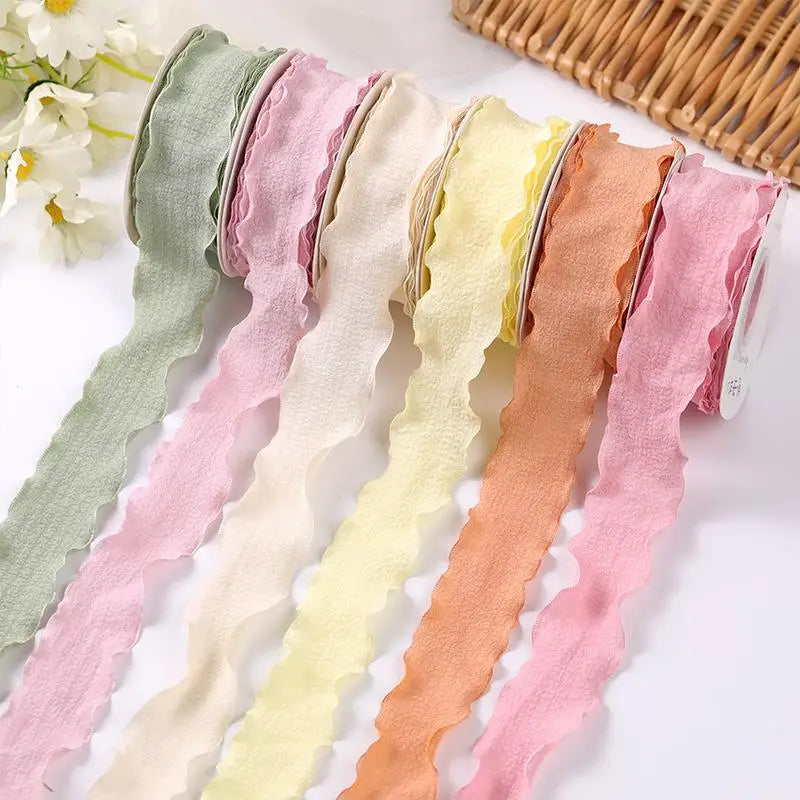 10 Yards Fishtail Wave Edge Pleated Chiffon Ribbon 2.5cm Craft Ribbon PLUSH
