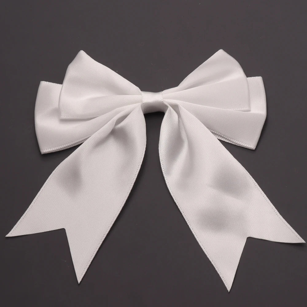 5pcs Double Layer Satin Swallowtail Bows – DIY Hair & Jewelry Ribbon Bow Findings PLUSH white 2