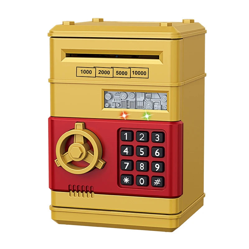 Kids ATM Piggy Bank – Password Lock Automatic Coin Money Safe Kids Coin Bank PLUSH Gold