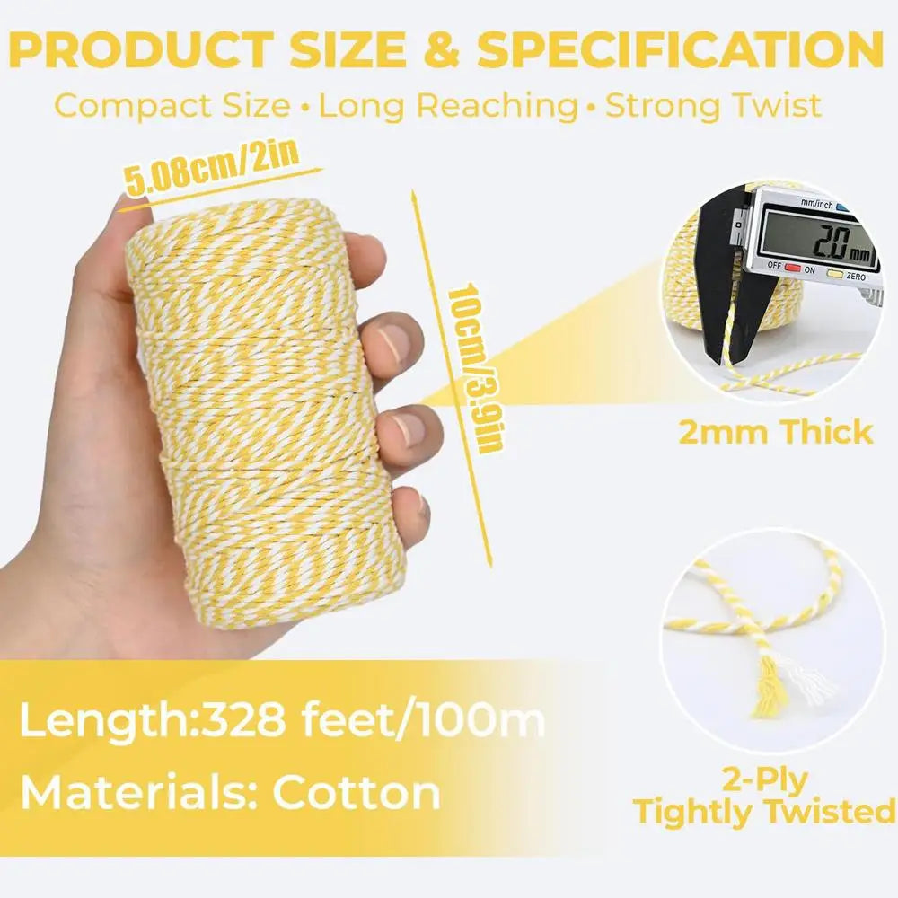 Cotton Baker's Twine 2mm Macrame Cord 100m – DIY Crafts Craft Twine Cord PLUSH Yellow