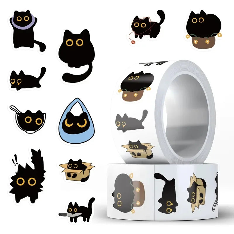 500pcs Cute Cat Stickers Roll – DIY, Journaling & Rewards Decorative Sticker Roll PLUSH