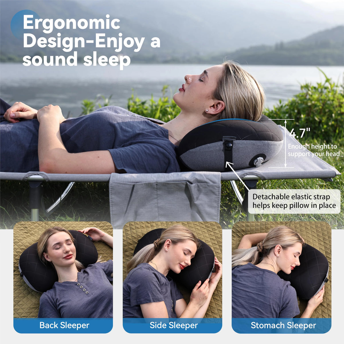 Ultralight Inflatable Camping Pillow – Washable Cover | MEXiZE Inflatable Camping Pillow PLUSH