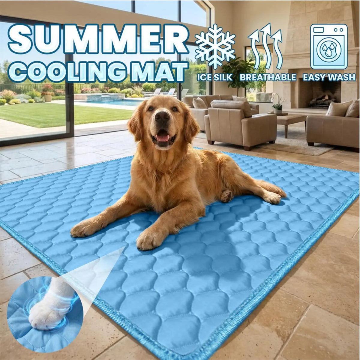 Pet Cooling Mat for Dogs & Cats – Washable Summer Ice Silk Pad Pet Cooling Mat PLUSH
