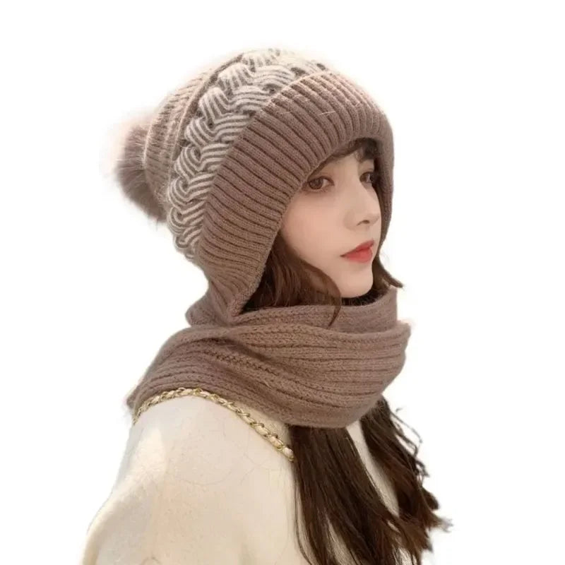 Women's Fleece Knit Hat & Scarf Set – Windproof Winter Winter Hat Scarf Set PLUSH Coffee Hat 1PC