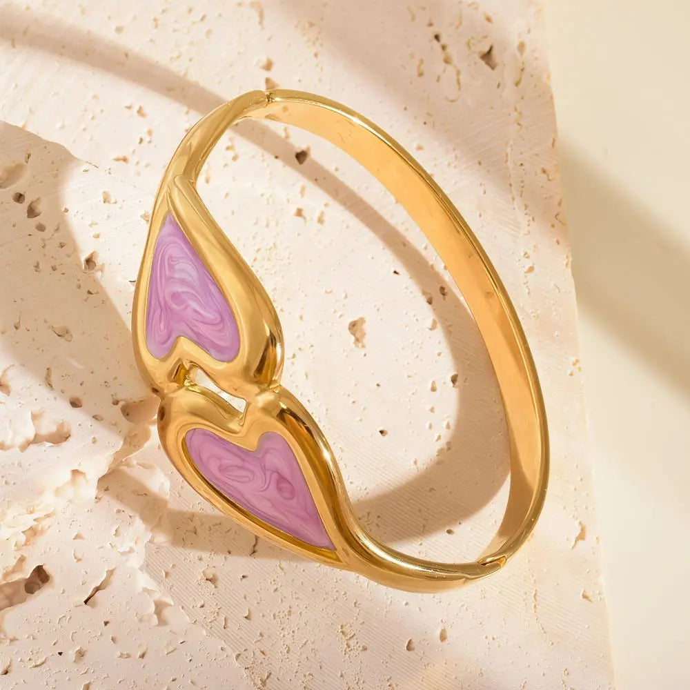 Heart Shape Enamel Bangle Bracelet – Cloisonné Flower Design Enamel Bangle Bracelet PLUSH