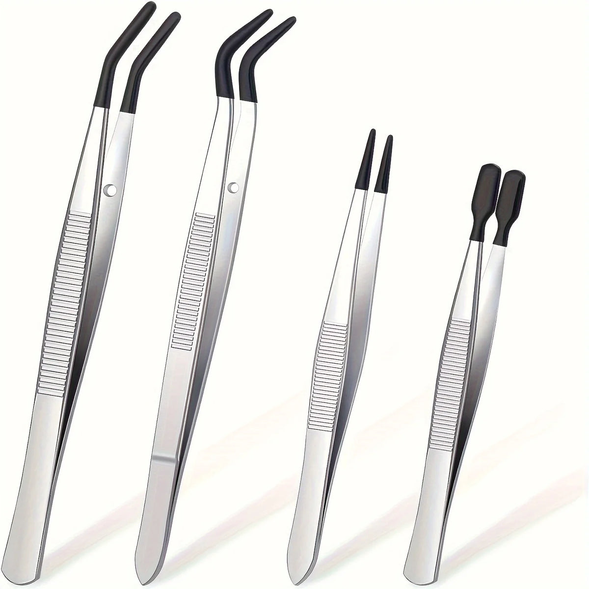 Ouriner Stainless Steel Plastic-Coated Tweezers – Lash & Craft Precision Tweezers PLUSH Black 4 pcs set