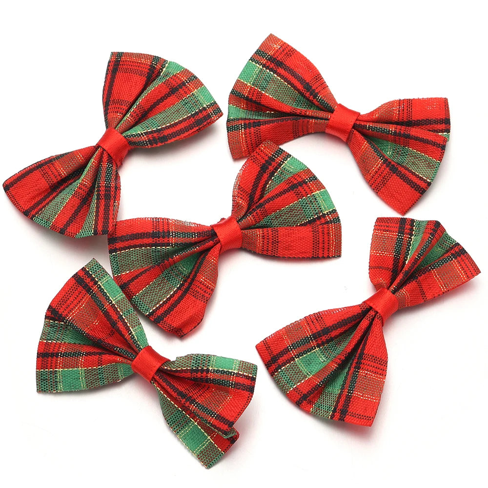 10pcs Gold-Edge Plaid Christmas Bows – Gift & Hair Decor Christmas Craft Bows PLUSH 05 3.5x5.5cm