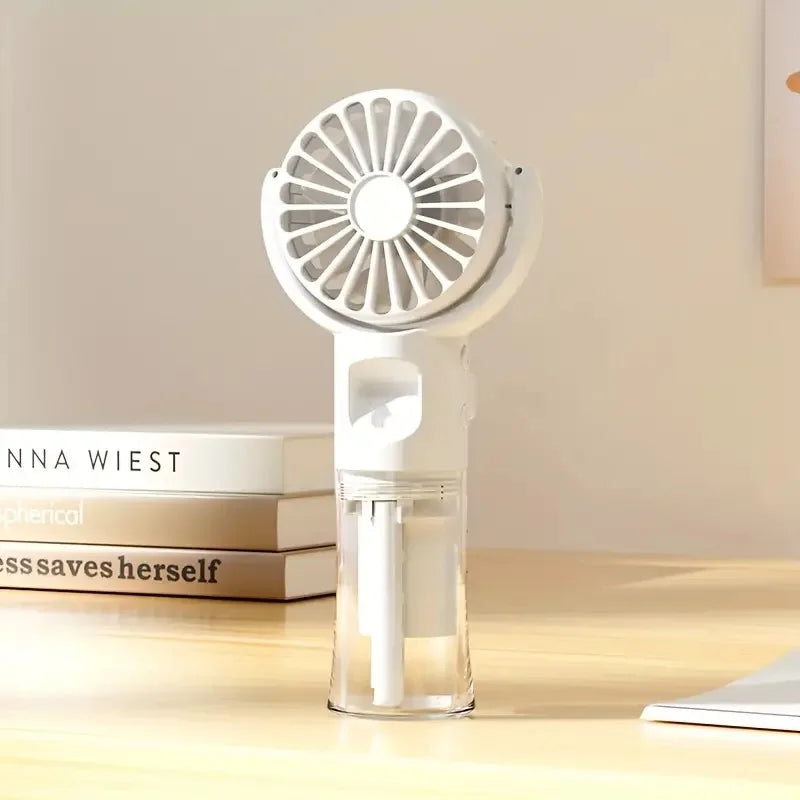 Portable USB Handheld Misting Fan – Mini Travel & Outdoor Fan Handheld Misting Fan PLUSH WHITE