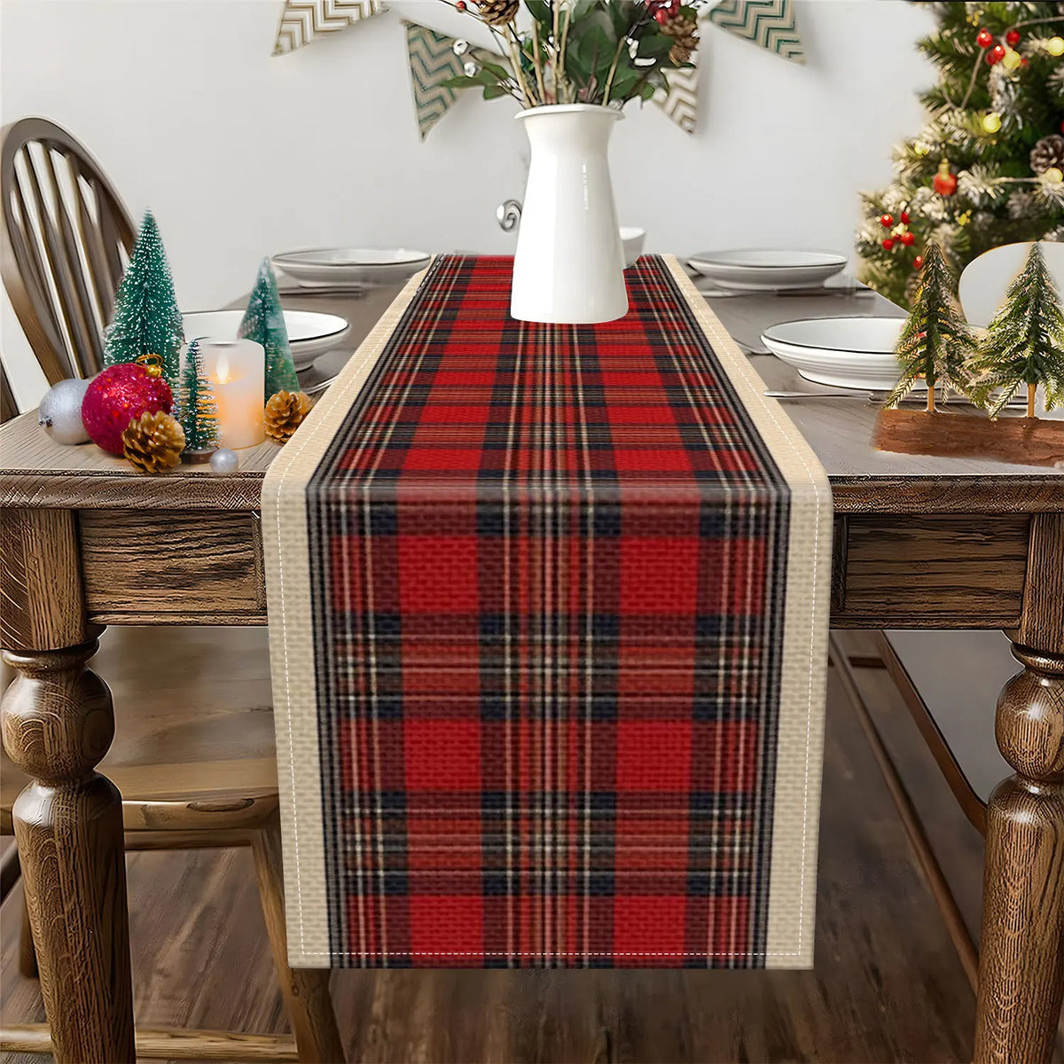 Vintage Red & Black Plaid Table Runner | British Holiday Décor Table Runner PLUSH