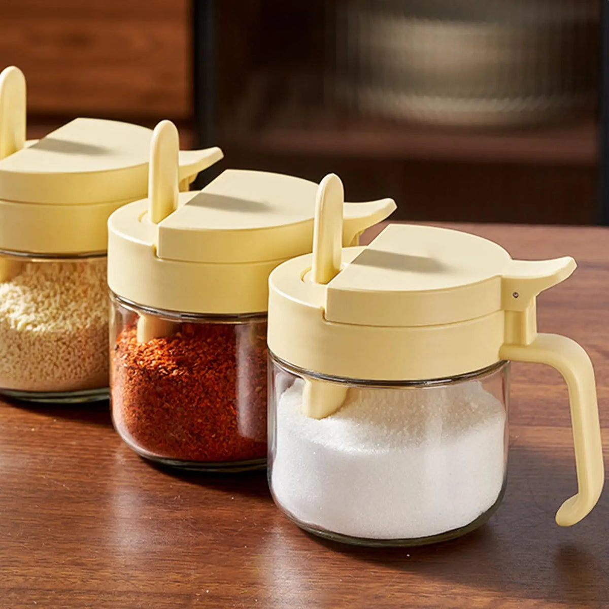 Glass Seasoning Jar with Telescopic Spoon – Moisture-Proof 380ml Kitchen Seasoning Jar PLUSH