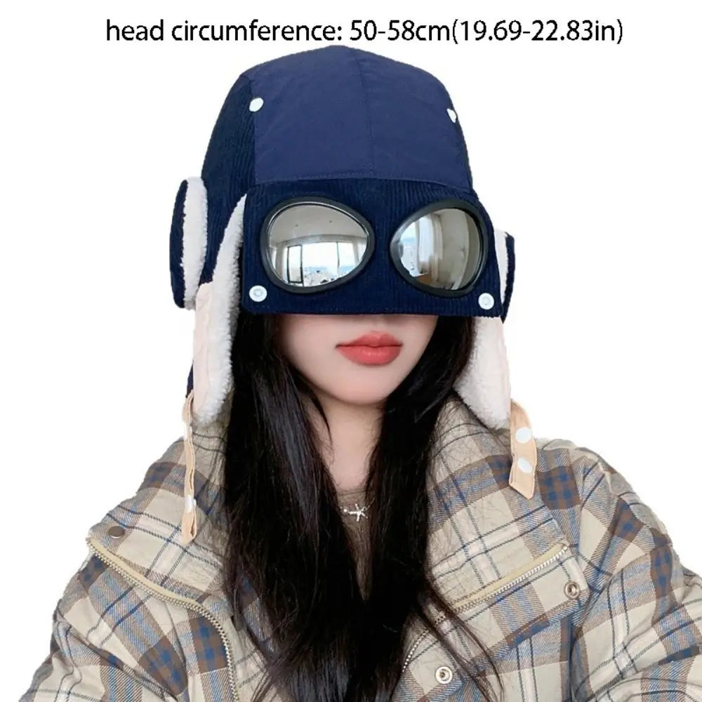 Windproof Winter Pilot Hat with Goggles & Earflap | Ski Beanie Winter Pilot Hat PLUSH