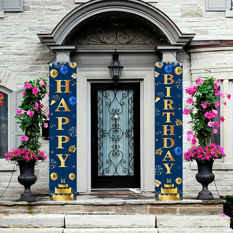 Birthday Door Banner Pair Black Gold – Indoor & Outdoor Decor Party Door Banner PLUSH