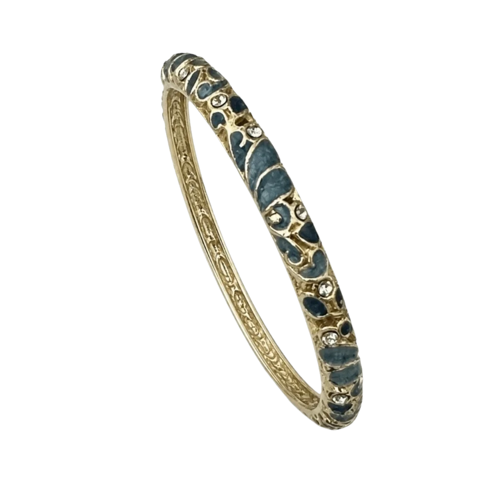 Vintage Cloisonne Enamel Open Cuff Bangle Bracelet for Women Enamel Cuff Bangle PLUSH Dark Blue