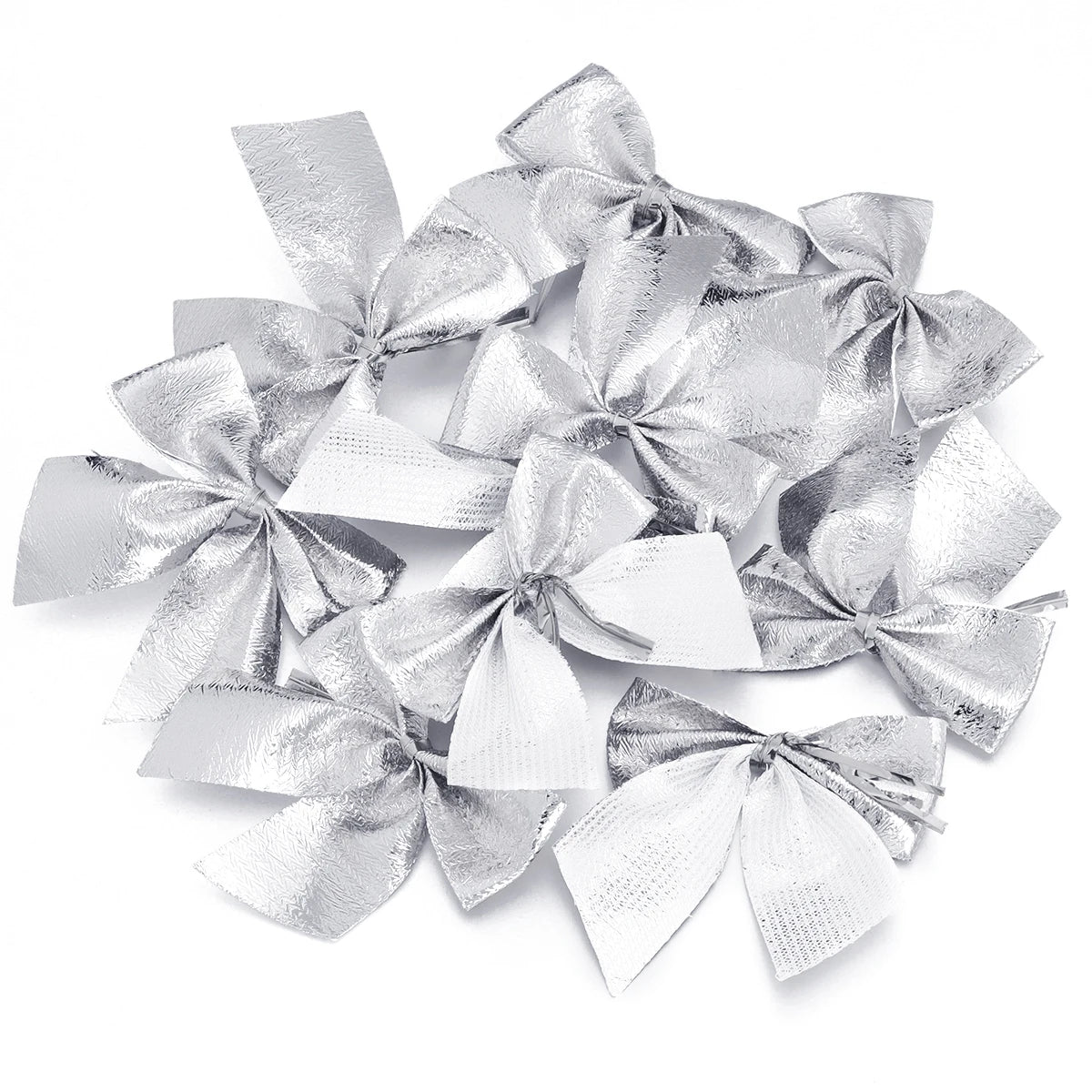 30pcs Handmade Fabric Ribbon Bows Gold Red DIY Gift Decor Decorative Ribbon Bows PLUSH silver 5.5x5cm
