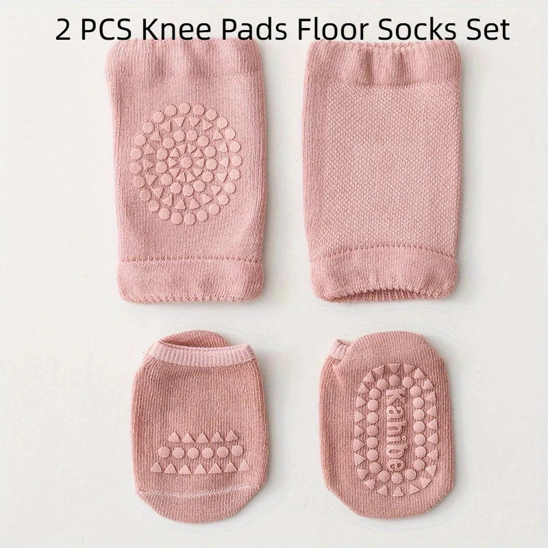 Baby Anti-Slip Floor Socks & Knee Pads Set – 2pcs Toddler Baby Floor Socks PLUSH Pink 2 pcs M 1 to 3 years