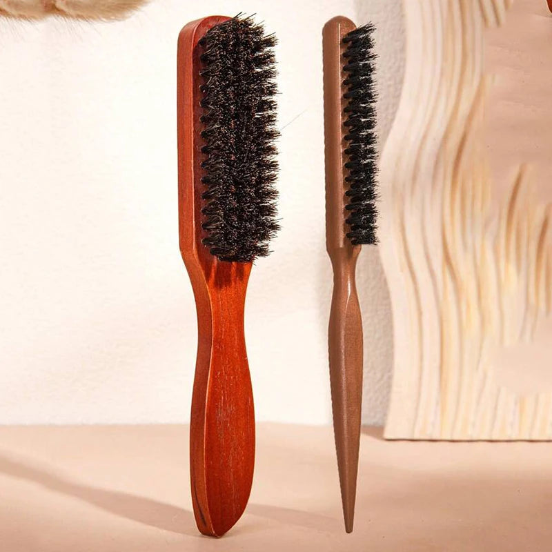 Professional Bristle Hair Brushes Wooden Handle – 2pc Set Hair Styling Brush PLUSH 2pcs
