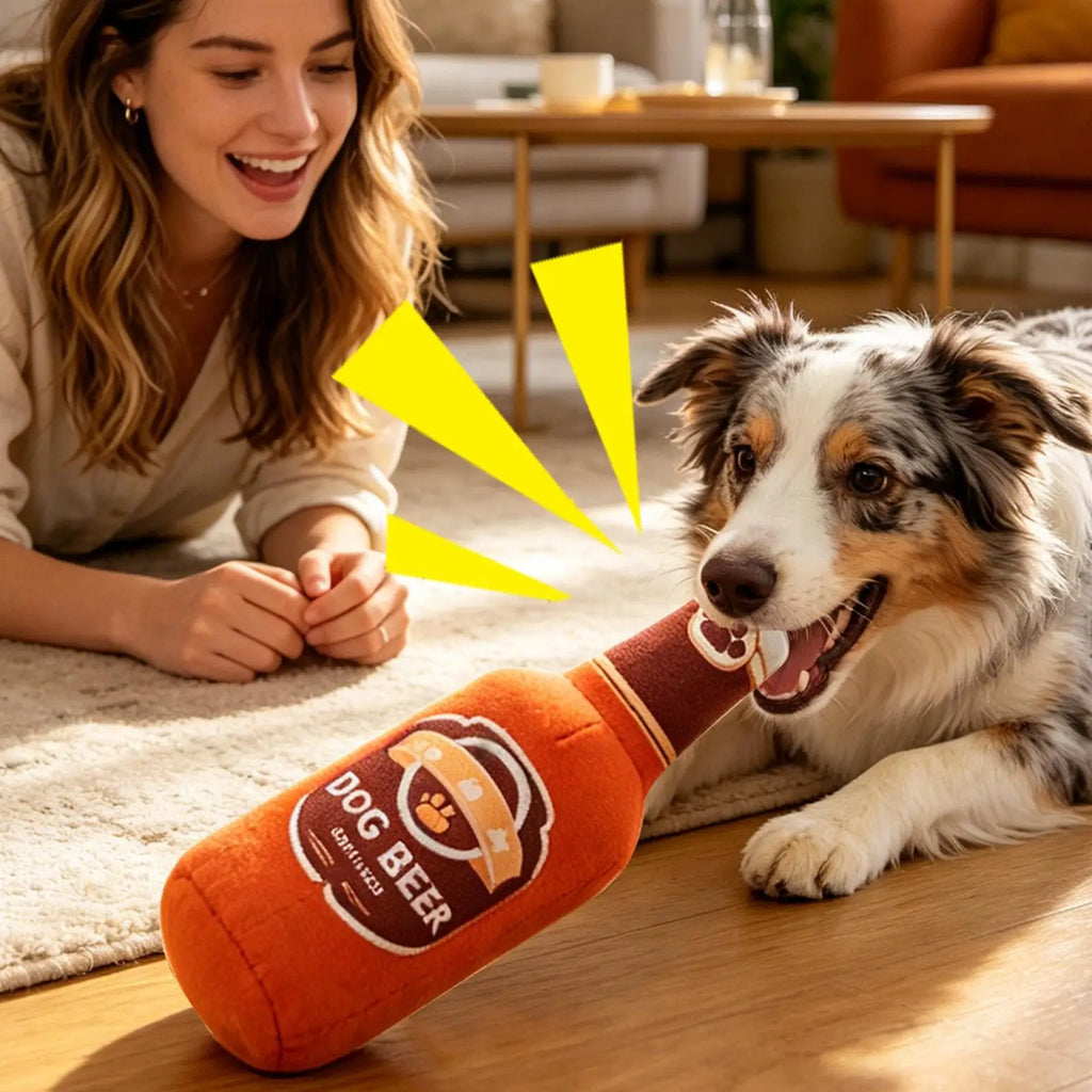 Beer Bottle Squeaky Plush Dog Toy – Interactive Chew Toy Squeaky Dog Toy PLUSH