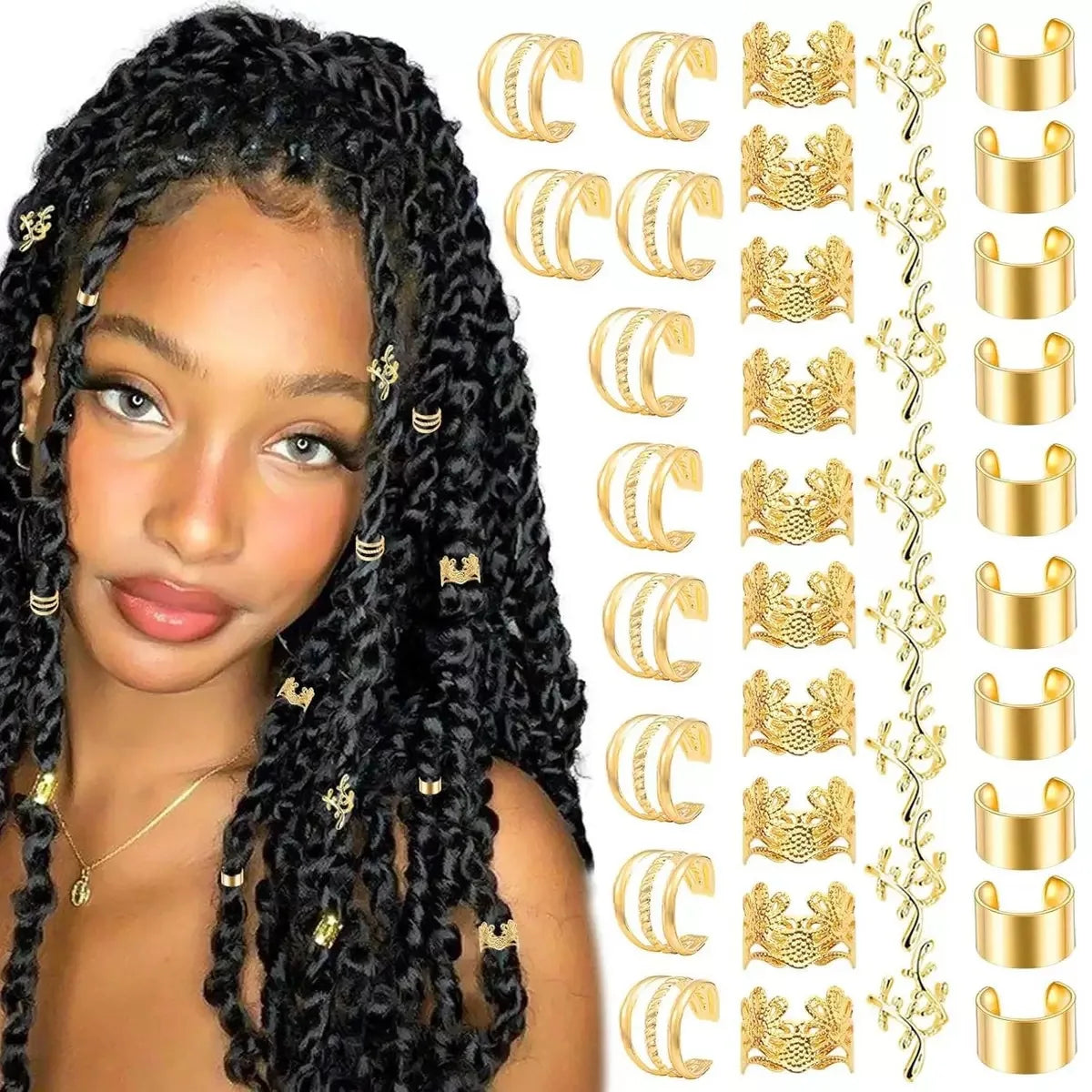 40Pcs Alloy Hair Beads – Dreadlock Rings for Braids & Styling Hair Bead Rings PLUSH 40pcs Gold
