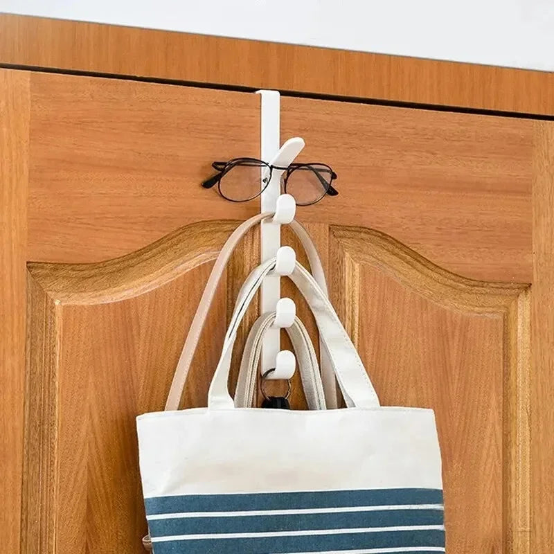 Over The Door Hanging Rack – 5-Hook Plastic Organizer Door Hook Rack PLUSH