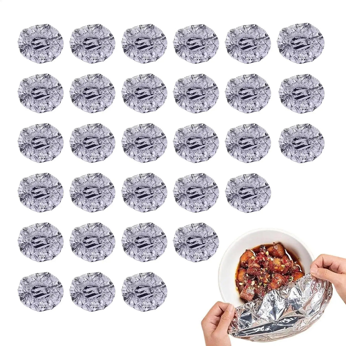 30-Pack Reusable Aluminum Foil Food Covers – Insulation Lids Food Insulation Covers PLUSH