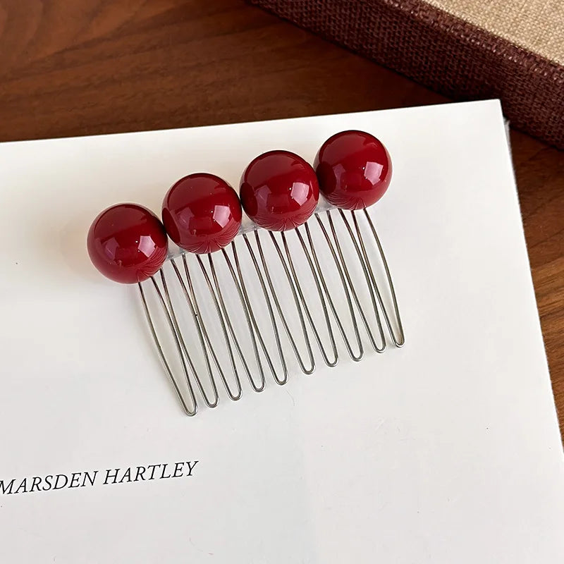 Vintage Pearl Hair Comb Updo Clip – French Style for Women Pearl Hair Comb Clip PLUSH Red