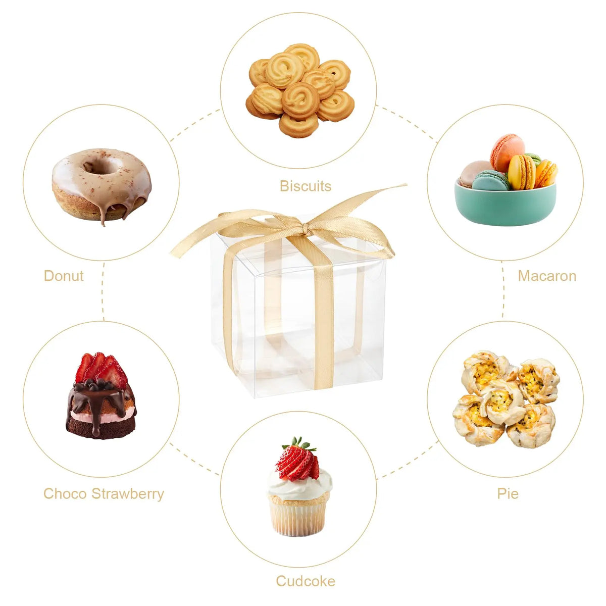 50pcs Clear Party Favor Boxes 2x2x2" with Gold Ribbon Party Favor Boxes PLUSH