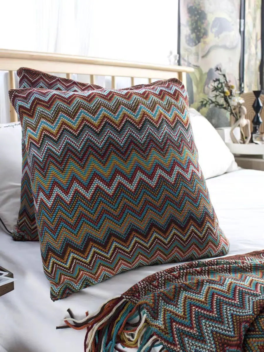 Bohemian Knit Pillow Cover 45x45cm – Striped Cushion Case Knit Pillow Cover PLUSH C Cover Only 450*450mm