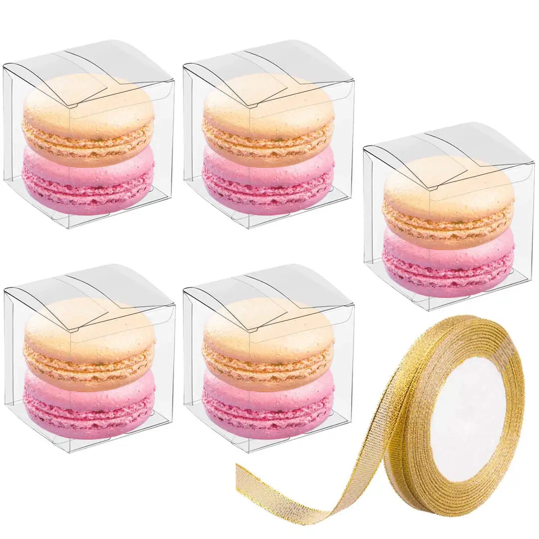 50pcs 2x2x2 Clear Gift Boxes with Gold Ribbon | Party Favors Clear Favor Boxes PLUSH