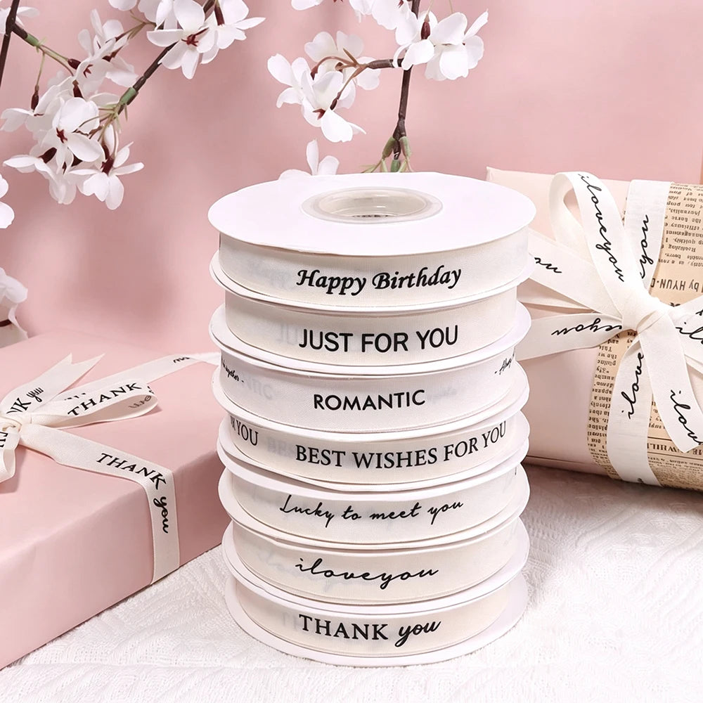 30m Beige Word Letters Printed Ribbon 15mm – DIY Crafts & Gifts Decorative Craft Ribbon PLUSH