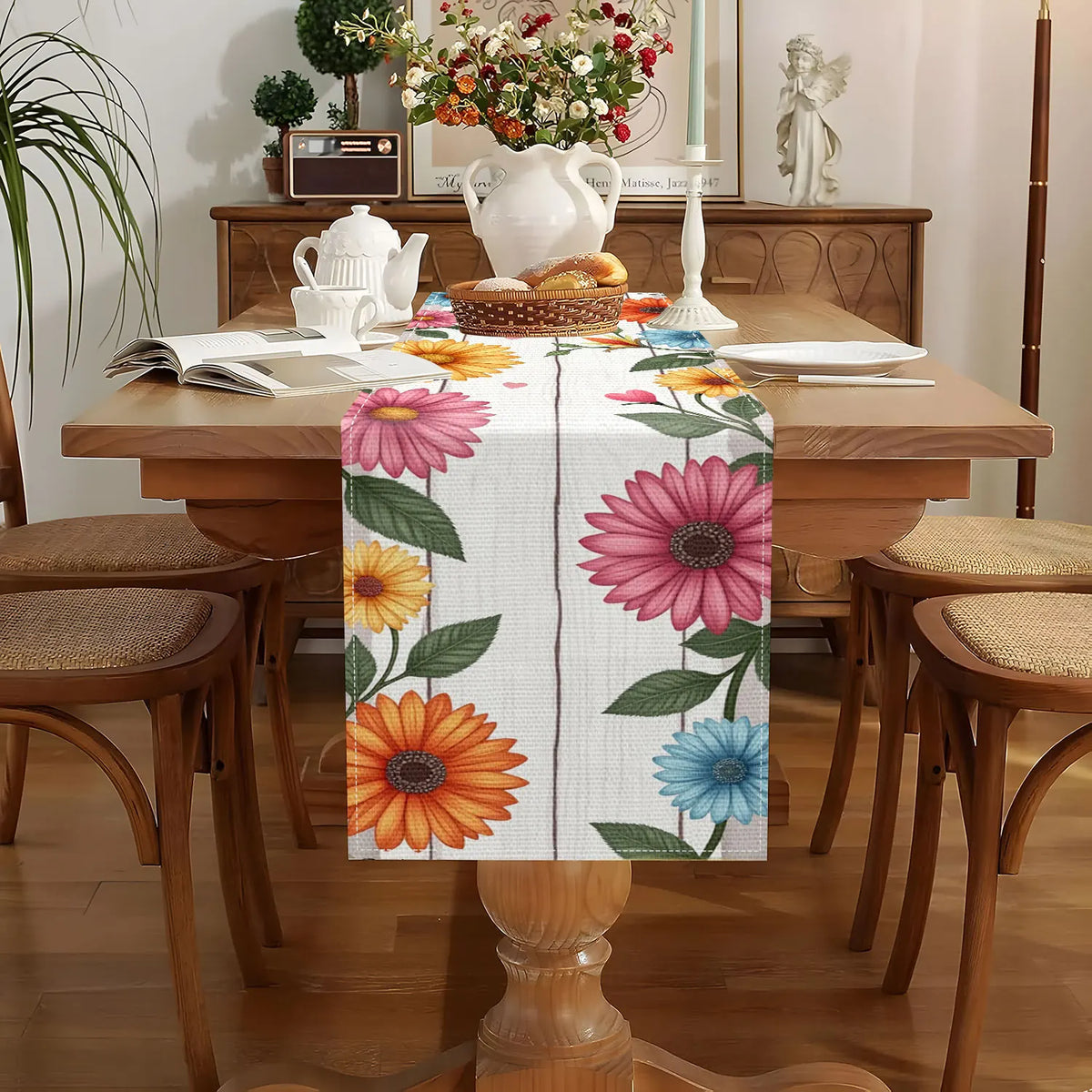 Spring Floral Table Runner – Yellow Pink Blue Floral Print Floral Table Runner PLUSH