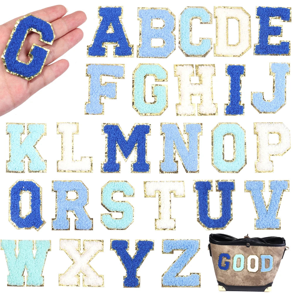 8pcs Blue Letter Embroidery Patches Self-Adhesive DIY Crafts Embroidery Patches PLUSH