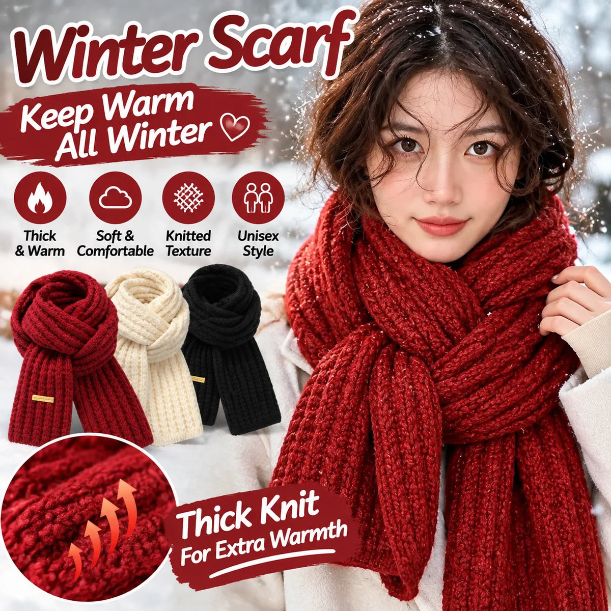 Chunky Knit Winter Scarf Unisex Couple Neck Wrap Set Knitted Winter Scarf PLUSH