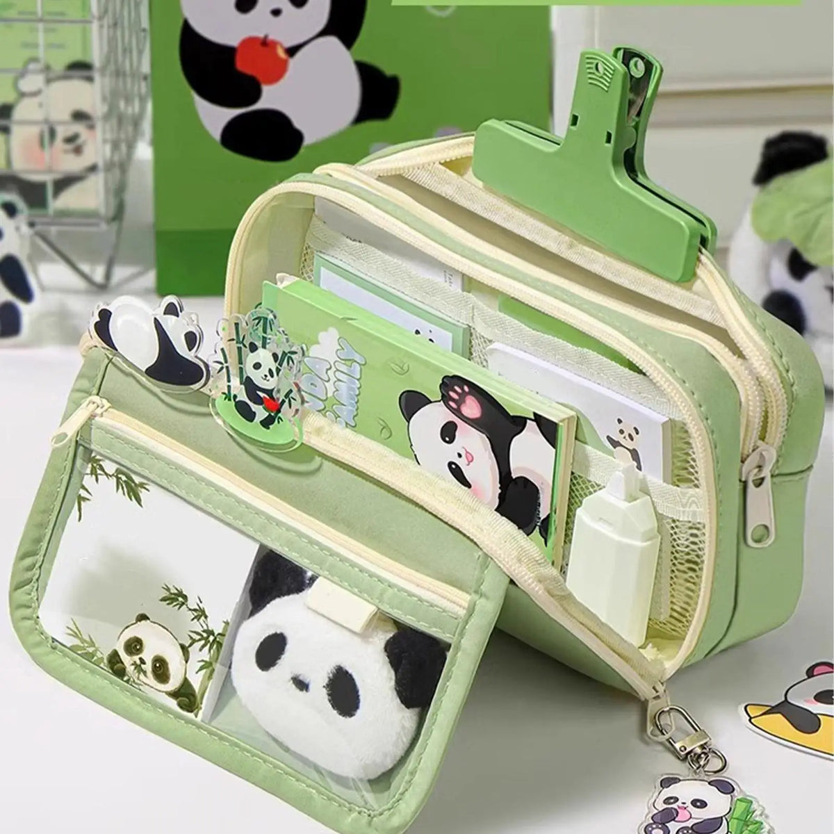 Panda Pencil Case Large Capacity – Brooch, Keychain & Stickers Pencil Case PLUSH