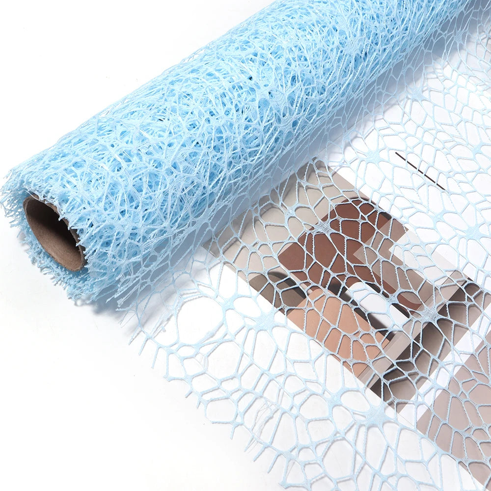 50m Korean Hollow Mesh Floral Wrapping Net Yarn Bouquet Roll Floral Wrapping Mesh PLUSH light blue