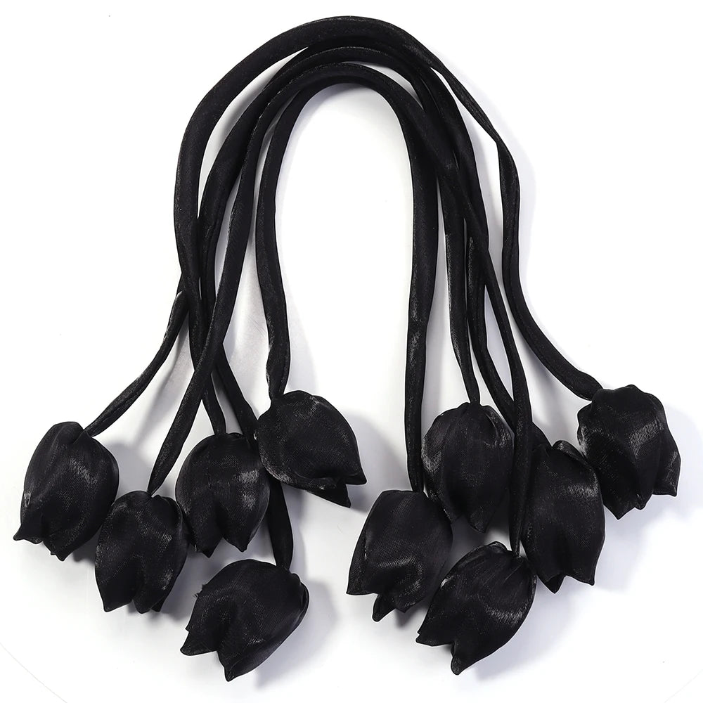 5pcs Tulip Fabric Flower Ribbons – DIY Bag Hat Clothes Decor Fabric Flower Trim PLUSH black