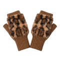 Women's Leopard Fingerless Gloves – Soft Plush Knit Half-Finger Fingerless Knit Gloves PLUSH Camel