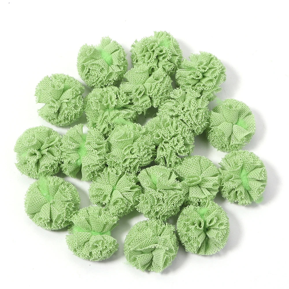 30pcs Tulle Flower Balls for DIY Hair Accessories & Crafts Craft Embellishments PLUSH green