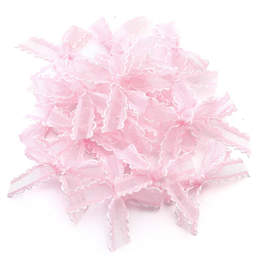 20pcs Mini Satin Ribbon Bows – Colorful DIY Craft Bowknots Ribbon Craft Bows PLUSH Light Pink 1 3.5X4cm