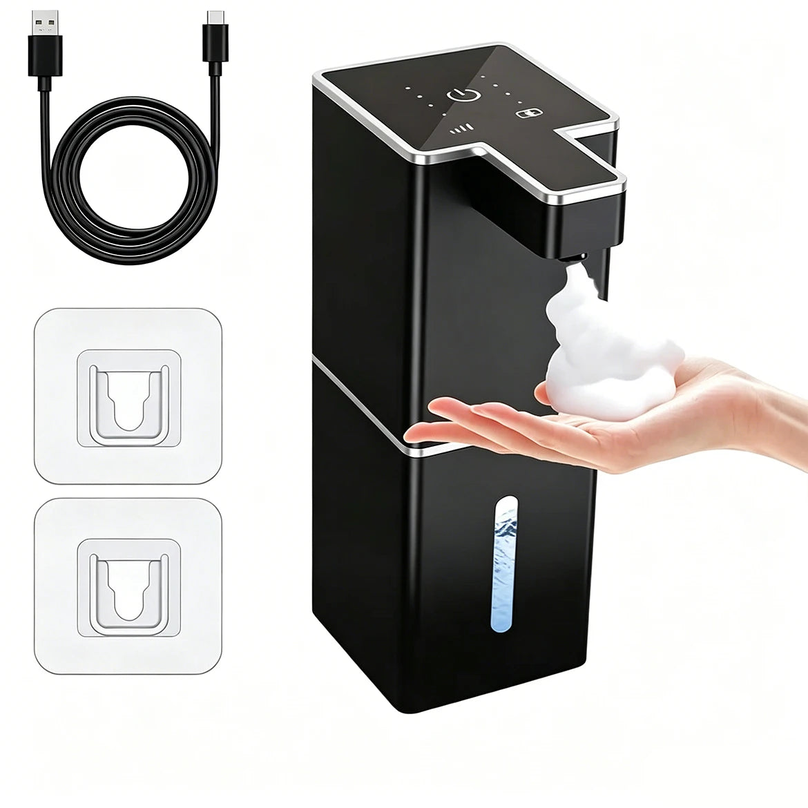 USB Rechargeable Automatic Foam Soap Dispenser – Desktop Foam Soap Dispenser PLUSH black