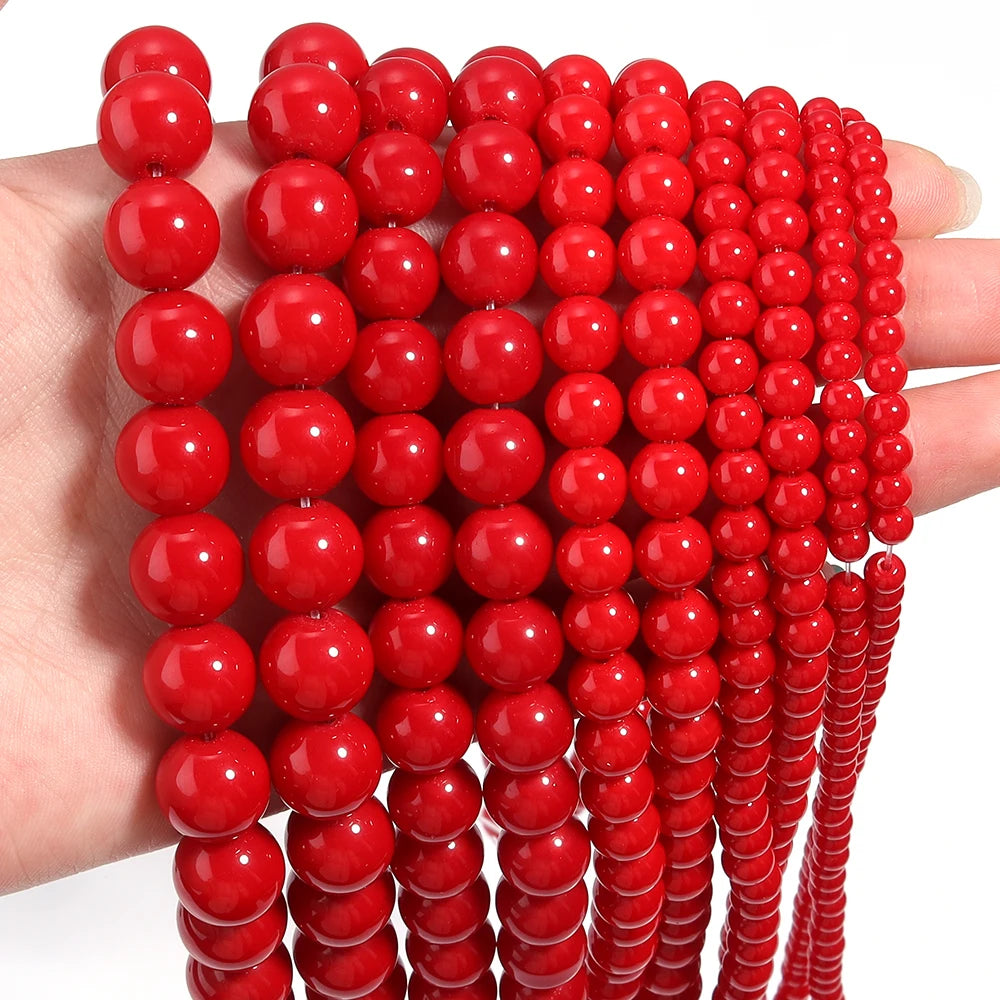Red Coral Stone Round Spacer Beads 4–12mm | DIY Jewelry Stone Spacer Beads PLUSH