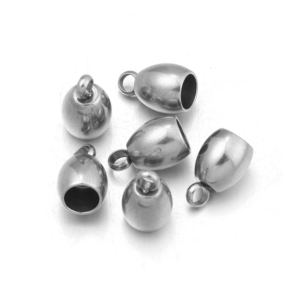 Stainless Steel Cord End Caps with Loop – 6pcs Jewelry Making Jewelry End Caps PLUSH Steel 5X9mm