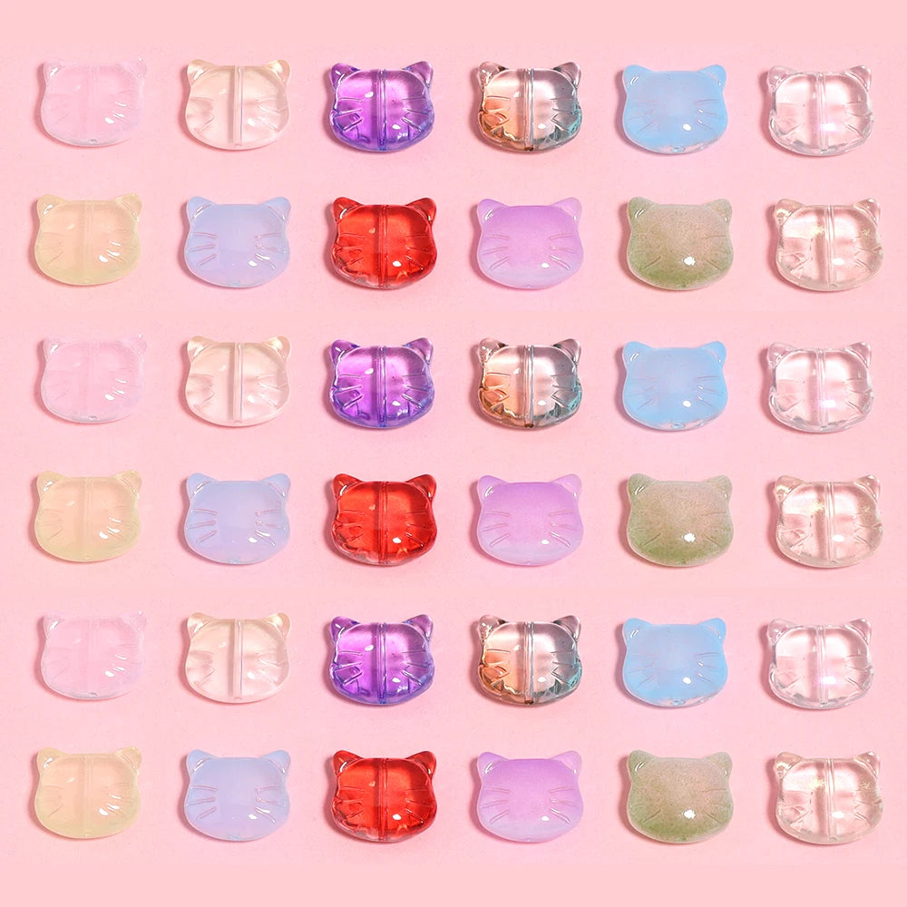 30pcs Glass Cat Head Beads 12x14mm Lampwork DIY Jewelry Lampwork Glass Beads PLUSH