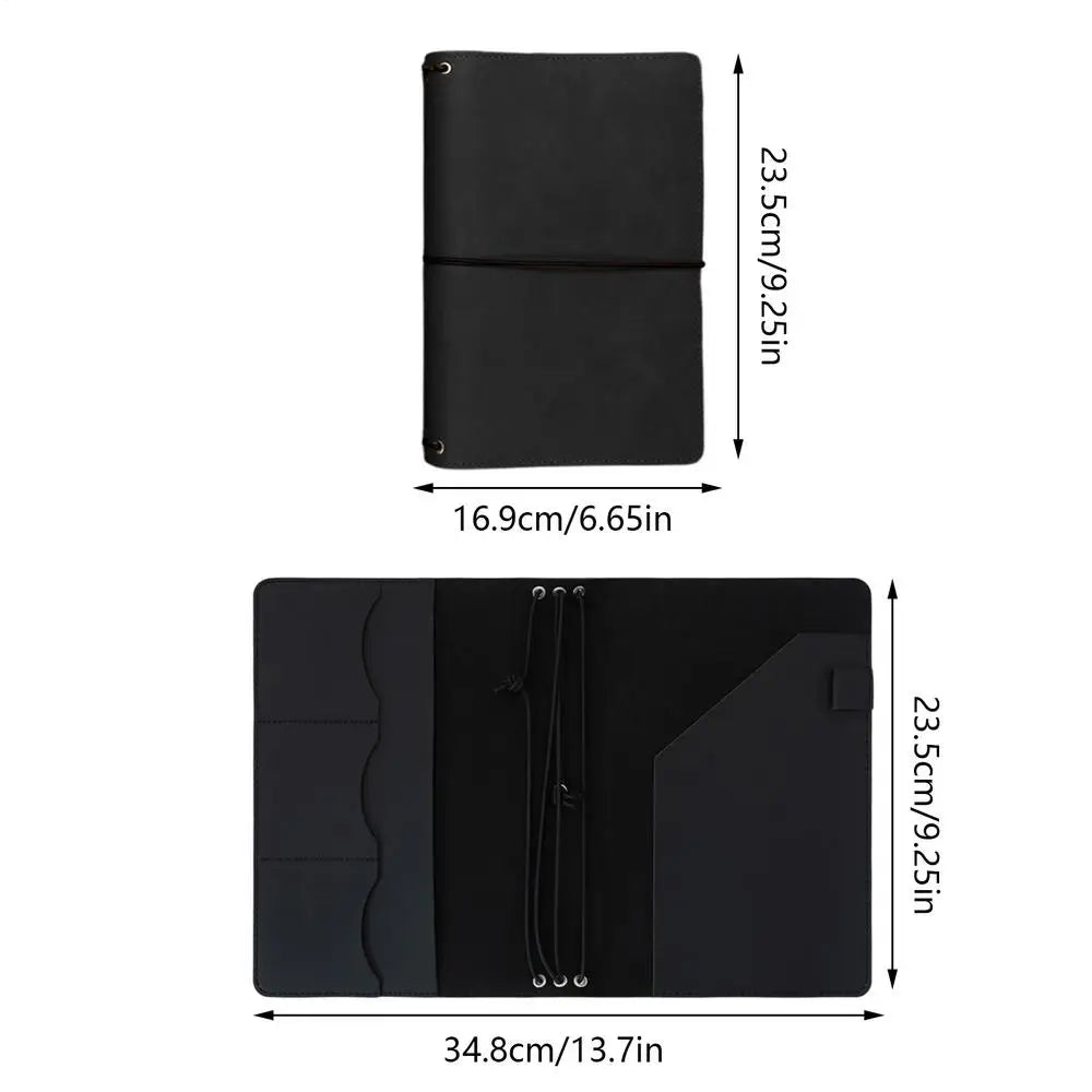 A5 Vintage PU Leather Notebook Cover – Refillable Organizer Notebook Cover PLUSH Black
