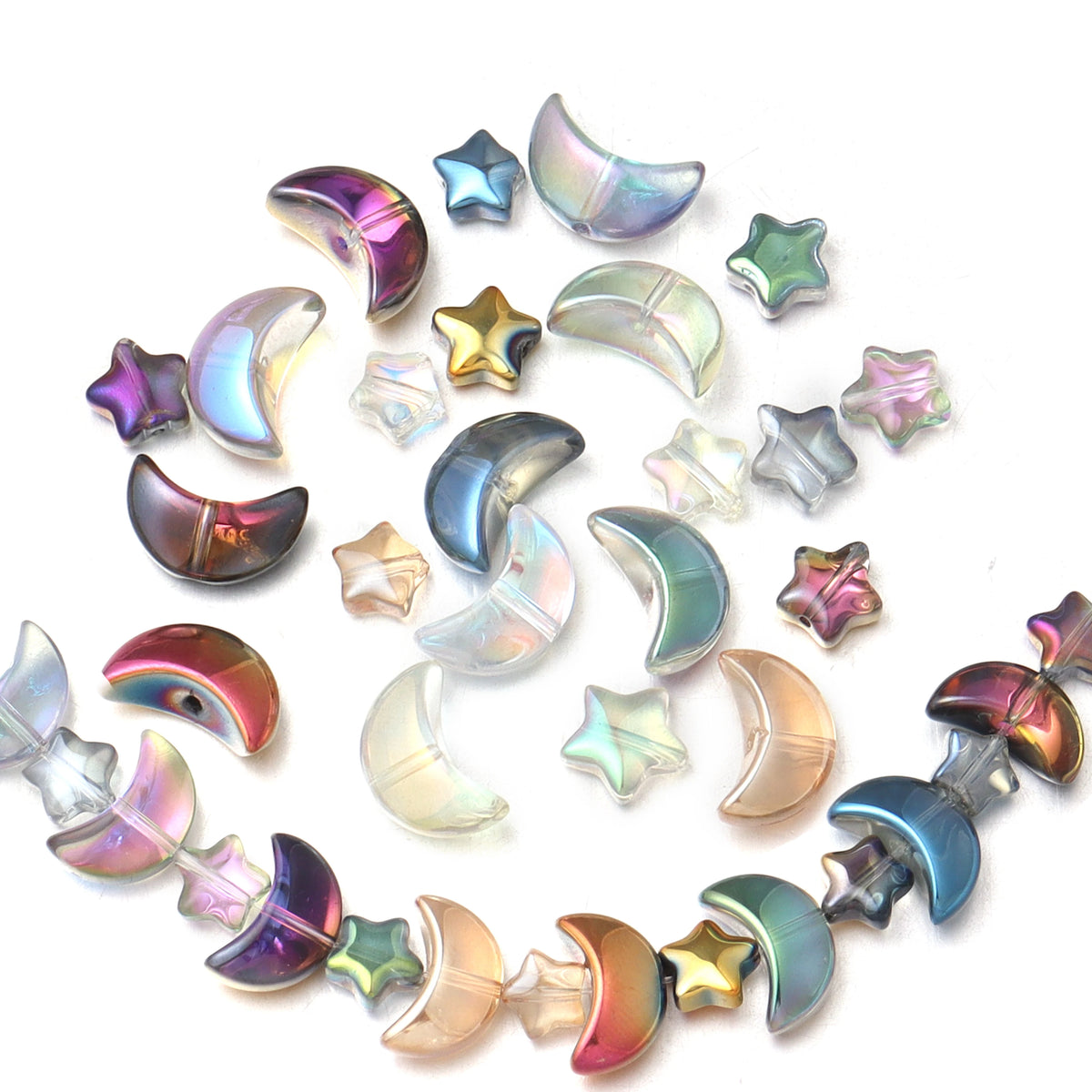 50pcs Star & Moon Glass Spacer Beads – Color Plated DIY Jewelry Glass Spacer Beads PLUSH