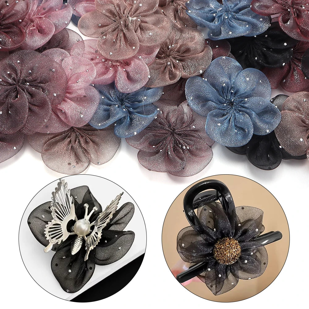 5pcs Organza Flower Appliques 5.5cm – DIY Crafts & Hair Decor Fabric Flower Appliques PLUSH