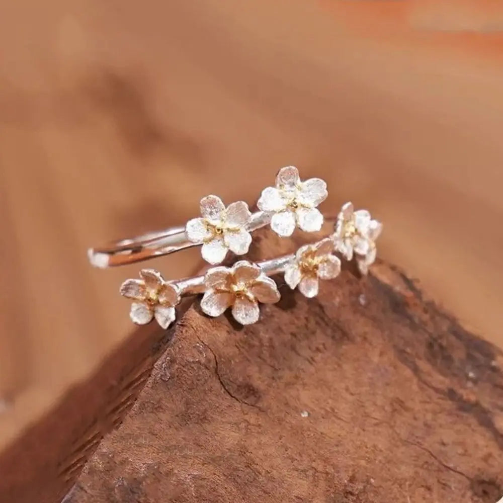Vintage Flower Forest Adjustable Silver Ring for Women Fashion Ring PLUSH