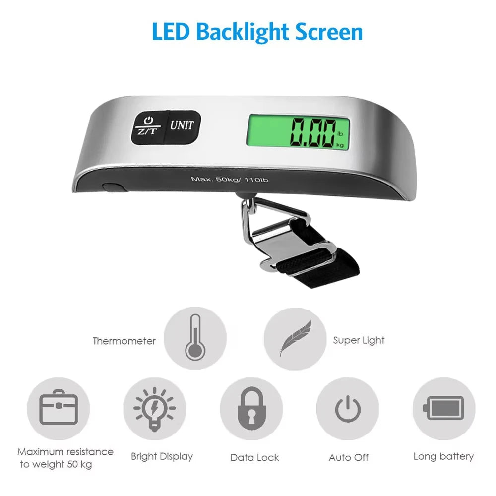 50kg Digital Hanging Luggage Scale – LCD, Portable Travel Digital Luggage Scale PLUSH