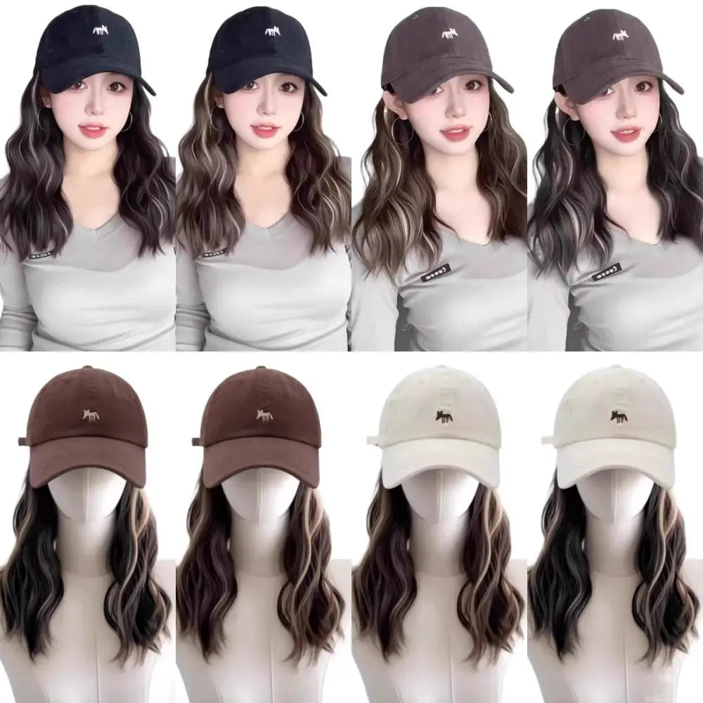 Baseball Cap with Long Wavy Wig – Korean Style Hat Hairpiece Cap Wig Hairpiece PLUSH